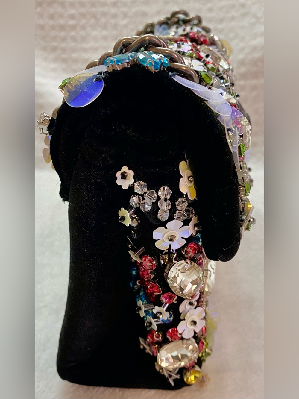 Kurt Geiger Black Embellished Floral Crystal Shoulder Bag - Picture 9 of 11